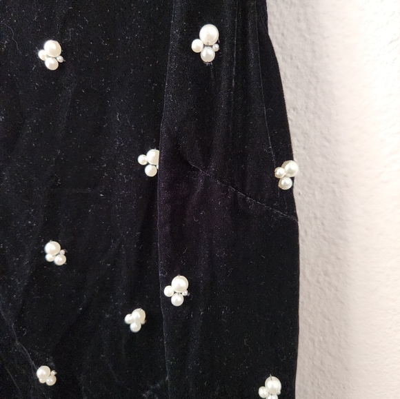 Urban Outfitters UO Slip Dress Women's Pearl Beaded Velvet Midi Black‎ Size 12 - Picture 7 of 12